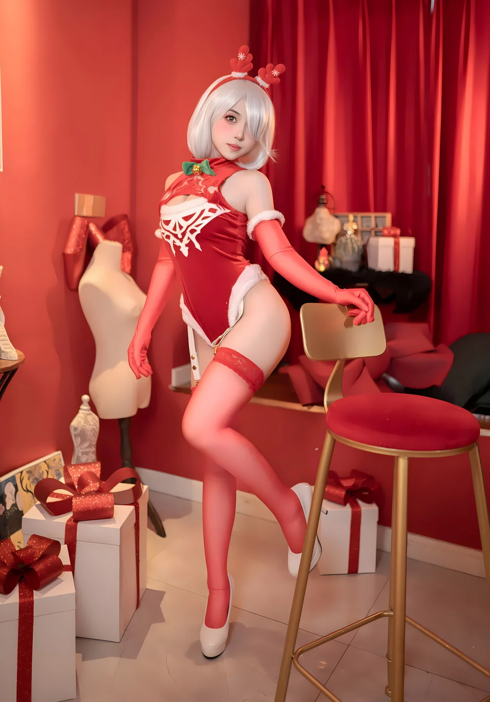 Bangni邦尼 - 圣诞尼尔 红裙御姐 [132P,3V-966MB] tg@simisebaisi 【丝足阁】005.webp